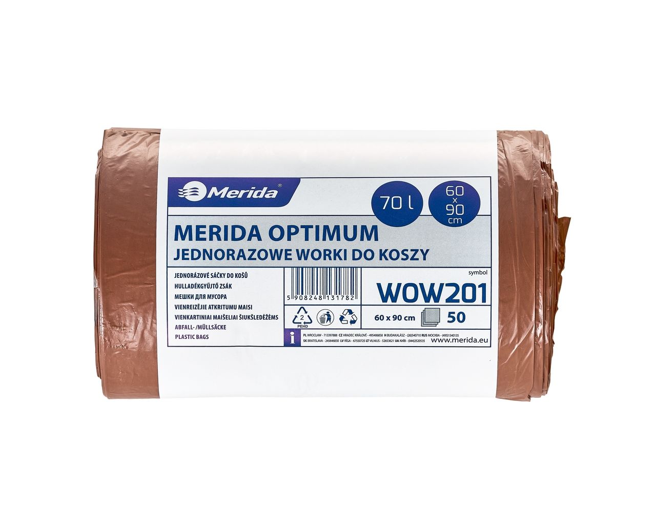 MERIDA OPTIMUM  disposable waste bags, 70 l capacity, 60 x 90 cm, brown, 50 pcs. / roll
