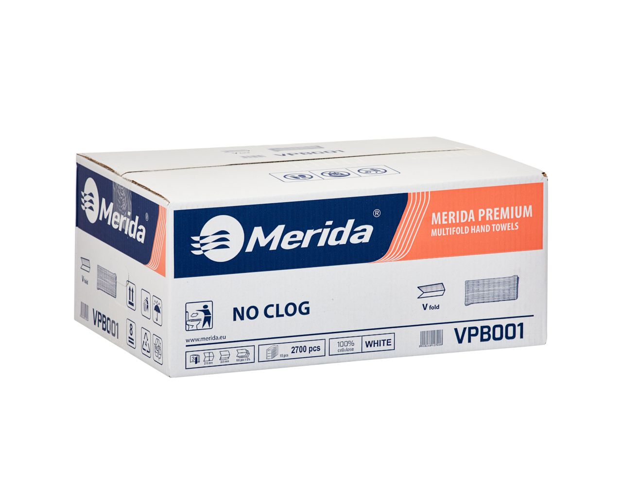 MERIDA PREMIUM NO CLOG interleaved paper towels, 3 -ply, 2700 pcs./ carton, white
