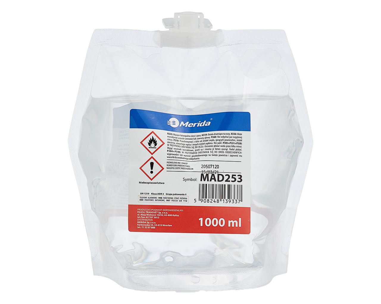 MERIDA POLANA DDR + liquid hand disinfectant, 1000 ml disposable pouch for: DTR401, DSM406, DSP406 spray dispenser