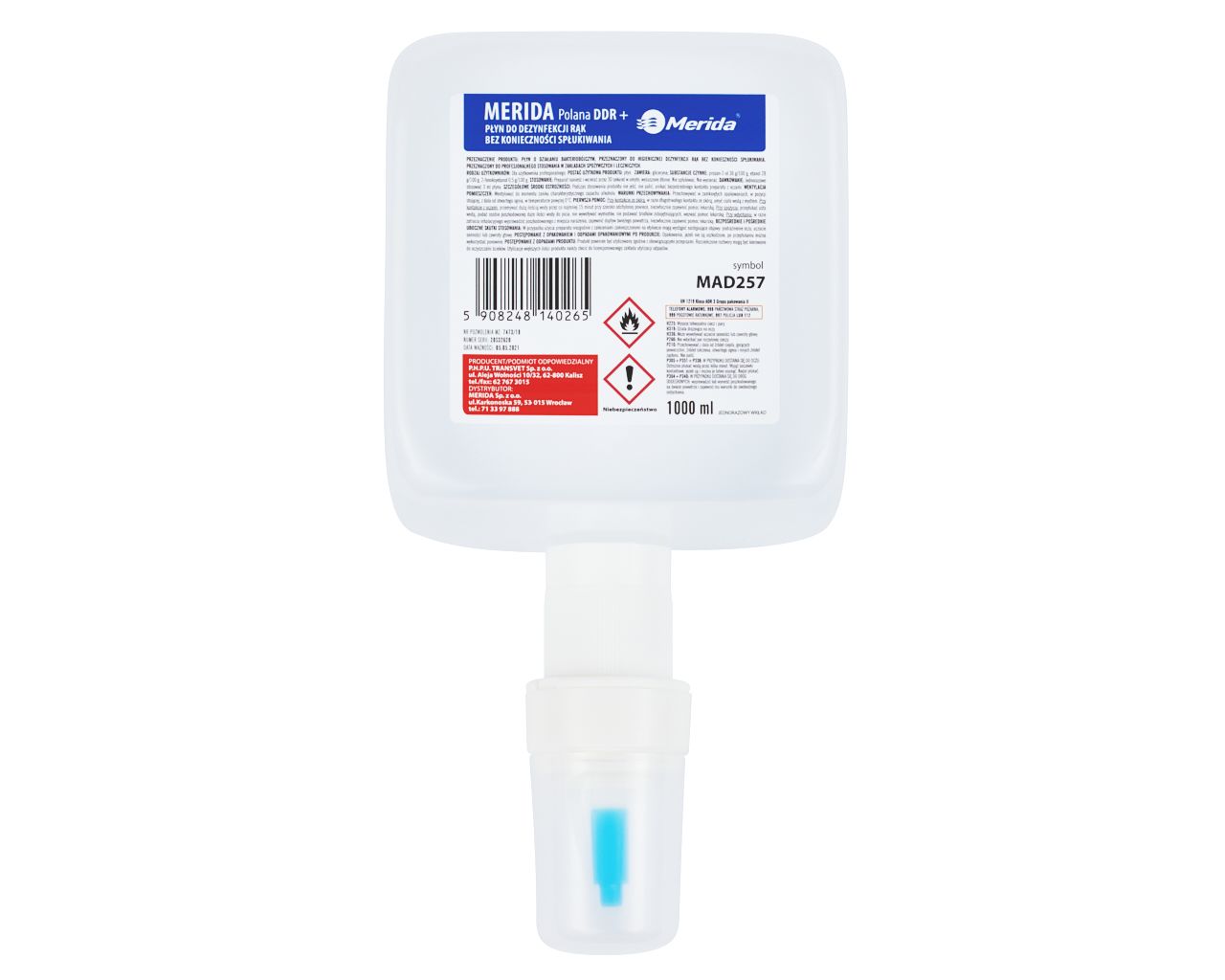 MERIDA POLANA DDR+ liquid hand disinfectant, 1000 ml disposable pouch for MERIDA ONE/STELLA automatic dispenser