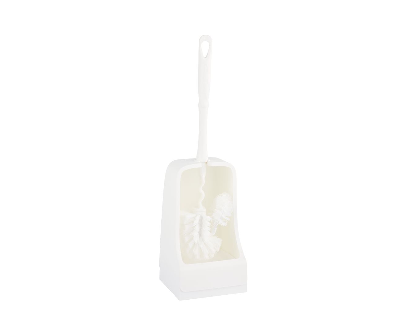 Loop-shaped toilet brush with holder, made of plastic (white)