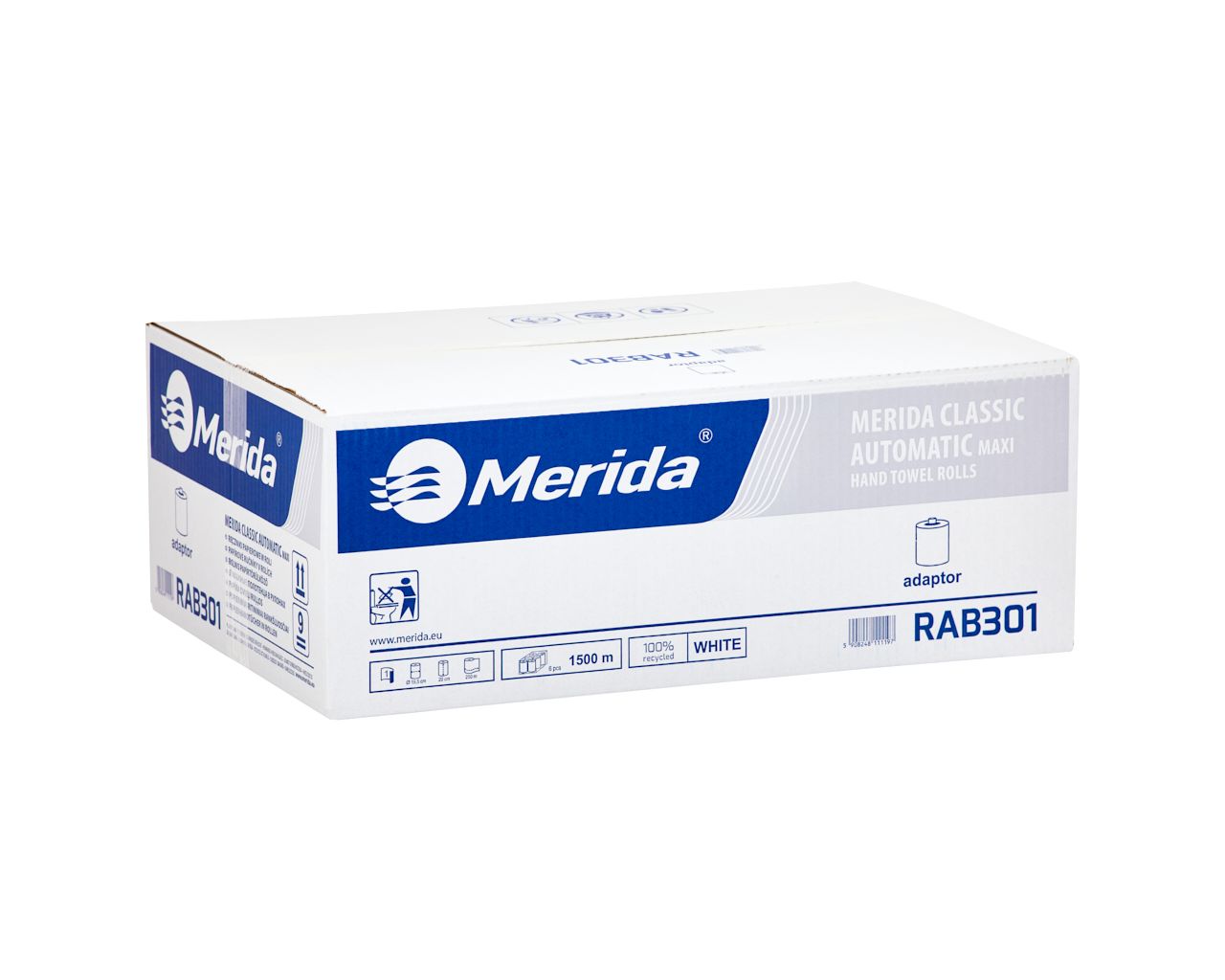 MERIDA CLASSIC AUTOMATIC MAXI - paper towel in roll for maxi auto-cut dispenser, white, 1-ply, diameter 19.5 cm, recycled paper, 250 m (6 rolls / carton)