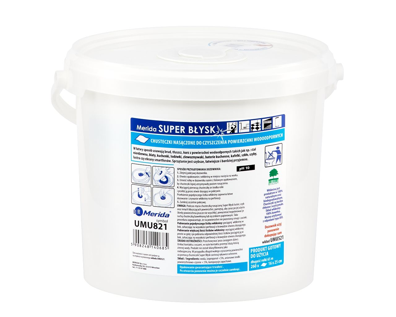 MERIDA SUPER BŁYSK, wet wipes for cleaning water-proof surfaces, roll 65 m,  260 sheets