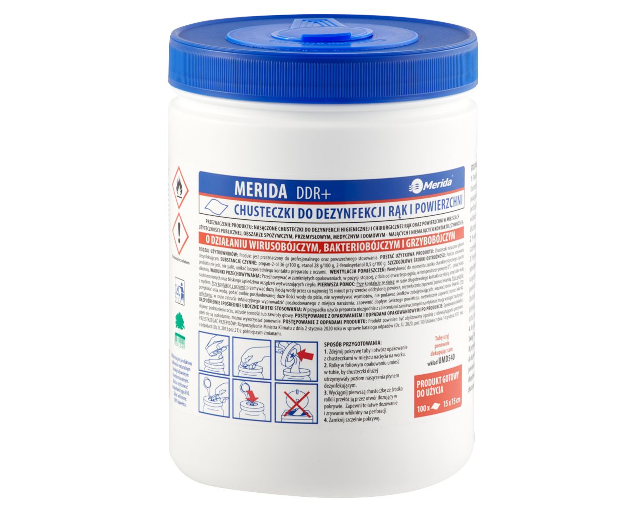 MERIDA DDR+ hand and surface disinfecting wipes, 15 m roll, 100 sheets