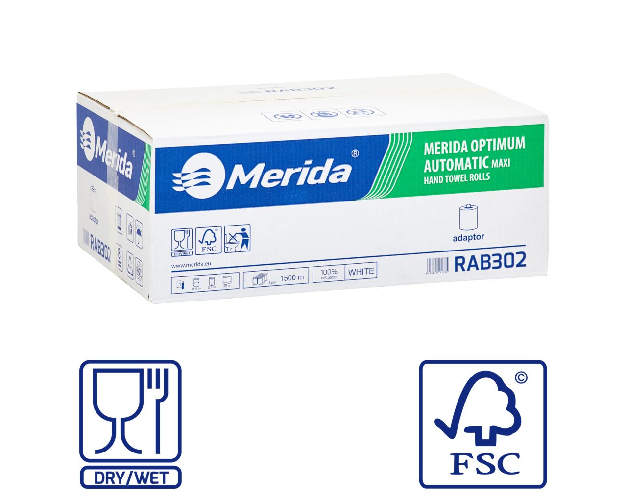 MERIDA OPTIMUM AUTOMATIC MAXI - paper towel in roll for maxi auto-cut dispenser, white, 1-ply, 100% cellulose, diameter 19 cm, 250m (6 rolls / carton)