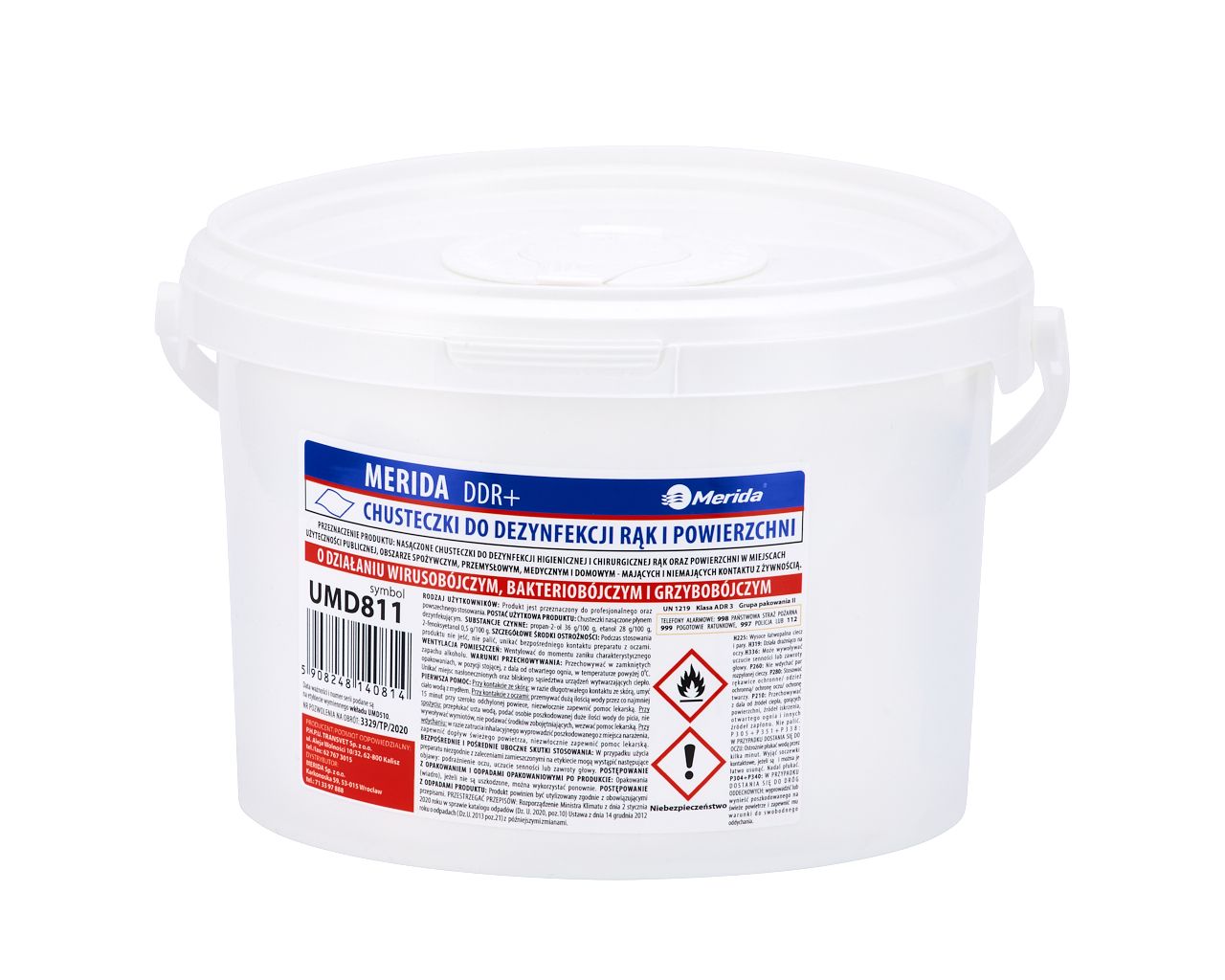 MERIDA DDR+ hand and surface disinfecting wipes, bucket 3 l, roll 44.5 m, 445 sheets