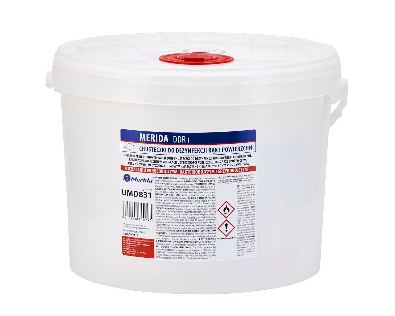 MERIDA DDR+ hand and surface disinfecting wipes, bucket 10 l, roll 122.36 m, 322 sheets