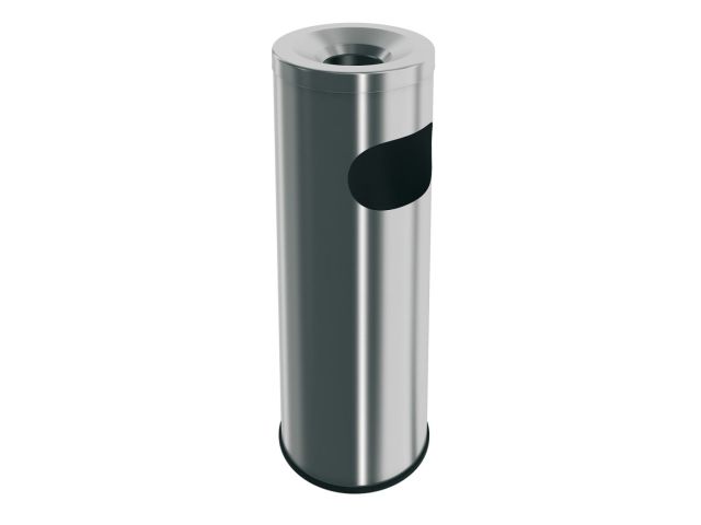 Stainless steel free-standing ashtray, equipped with removable metal inner bucket of 9 litres capacity (satin version)