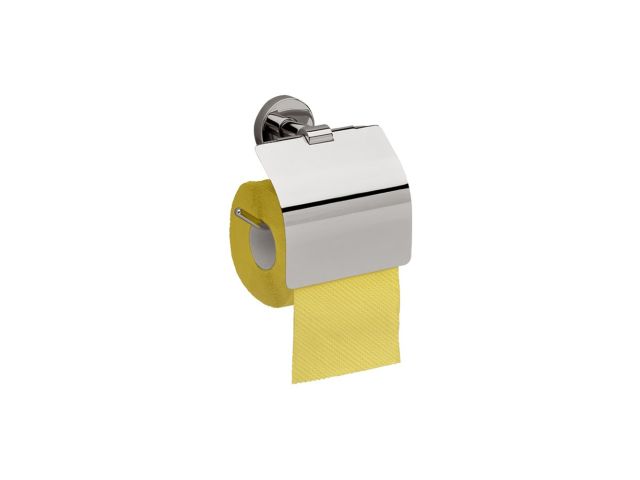 Toilet roll holder with cover, made of chrome plated brass (polished version)