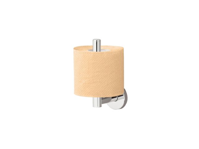 Upright holder for extra toilet roll, made of chrome plated brass (polished version)