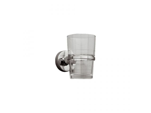 Wall mounted toothbrush holder, single glass, made of chrome plated brass (polished version)