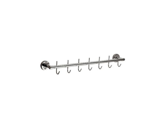 Wall-mounted towel rail with 7 hooks 500 mm, made of chromium-plated brass (polished version)