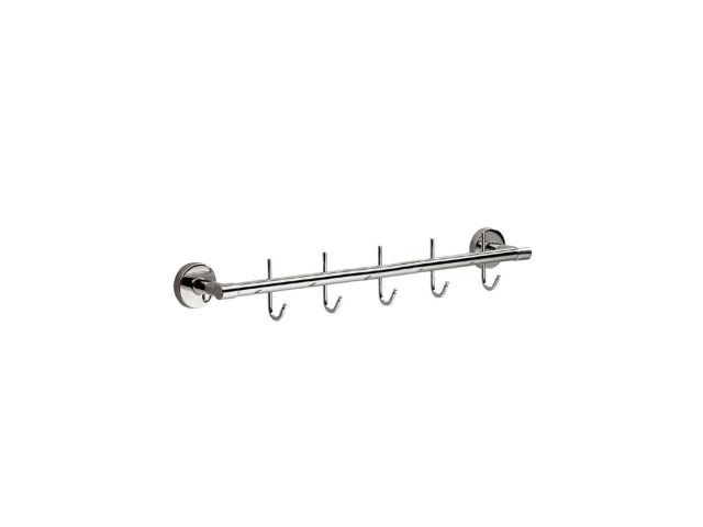 Wall-mounted towel rail with 5 hooks 400 mm, made of chromium-plated brass (polished version)