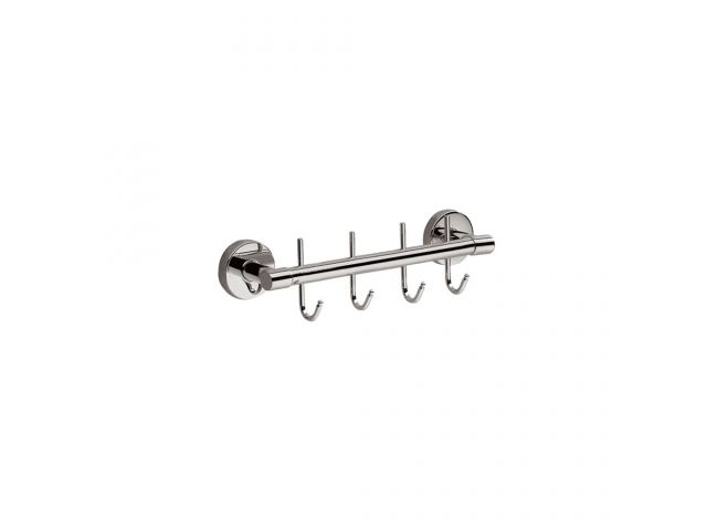 Wall-mounted towel rail with 4 hooks 300 mm, made of chromium-plated brass (polished version)