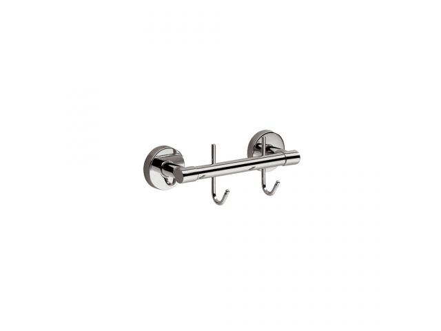 Wall-mounted towel rail with 2 hooks 130 mm, made of chromium-plated brass (polished version)