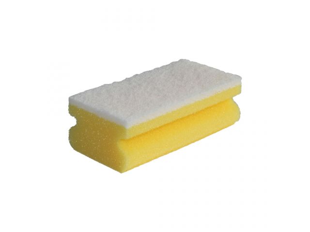 Easy grip foam backed scourer for non scratch cleaning of sensitive surfaces, 10 pcs. / package (yellow with white scouring surface)