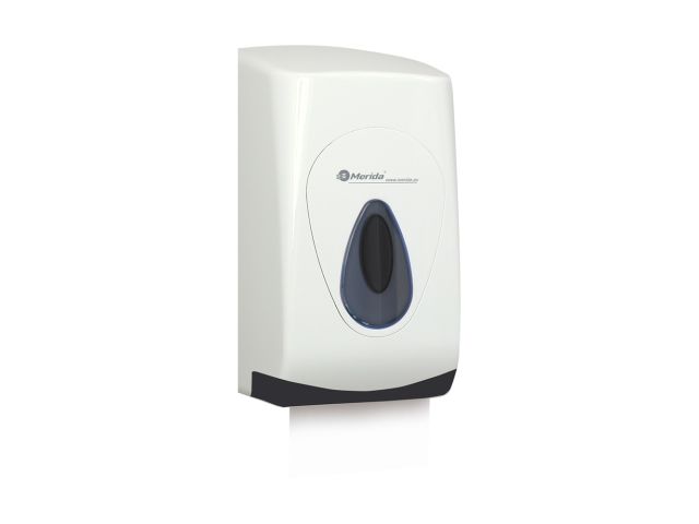 Pojemnik na papier toaletowy w listkach MERIDA TOP, tworzywo ABS, biały, tył szary, okienko szare