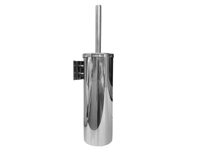 Tube hanging toilet brush with lid, polished steel