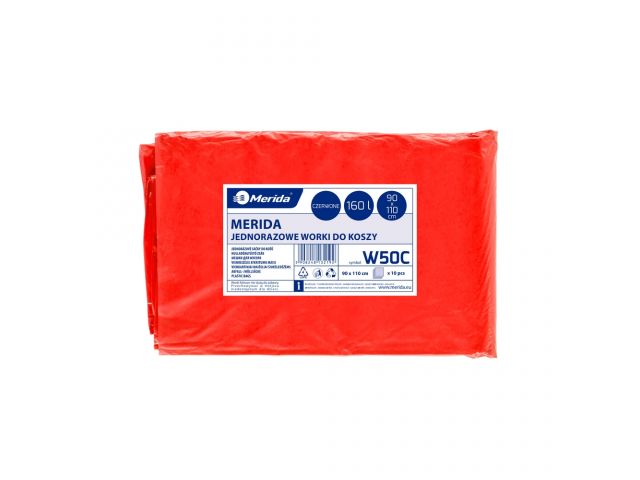 MERIDA Disposable waste bags ldpe, 160l capacity, 90 x 110cm, red, 10 pcs. / package