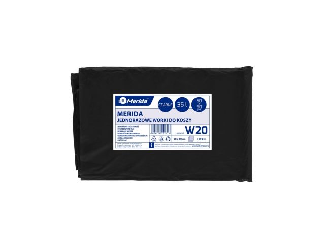 MERIDA Disposable waste bags ldpe, 35l capacity, 50 x 60cm, black, 50 pcs. / package