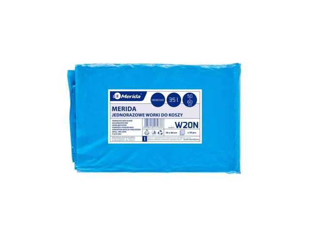 MERIDA Disposable waste bags ldpe, 35l capacity, 50 x 60cm, blue, 50 pcs. / package