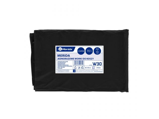 MERIDA Disposable waste bags ldpe, 70l capacity, 60 x 90cm, black, 50 pcs. / package