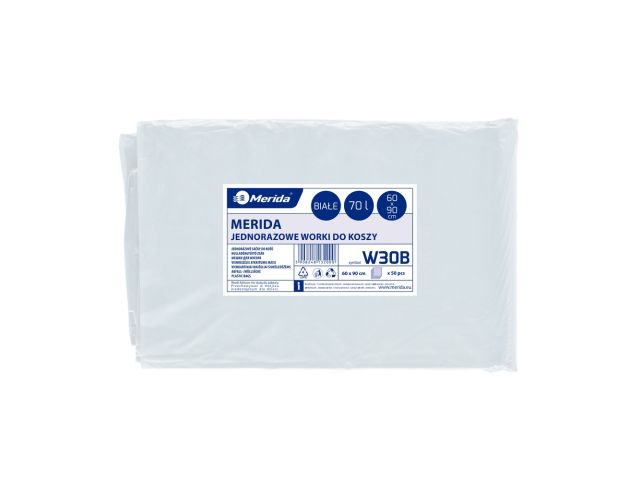 MERIDA Disposable waste bags ldpe, 70l capacity, 60 x 90cm, white, 50 pcs. / package