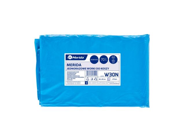 MERIDA Disposable waste bags ldpe, 70l capacity, 60 x 90cm, blue, 50 pcs. / package