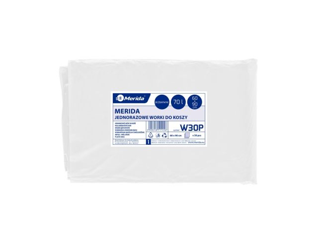 MERIDA Disposable waste bags ldpe, 70l capacity, 60 x 90cm, transparent, 50 pcs. / package