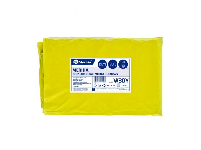 MERIDA Disposable waste bags ldpe, 70l capacity, 60 x 90cm, yellow, 50 pcs. / package