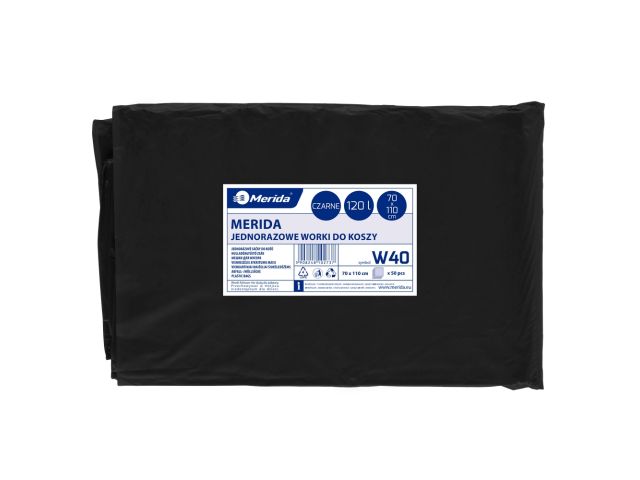 MERIDA Disposable waste bags ldpe, 120l capacity, 70 x 110cm, black, 50 pcs. / package