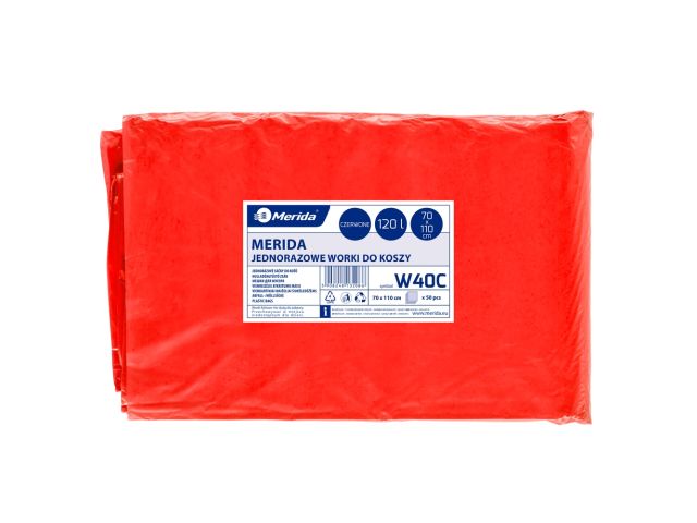 MERIDA Disposable waste bags ldpe, 120l capacity, 70 x 110cm, red, 50 pcs. / package
