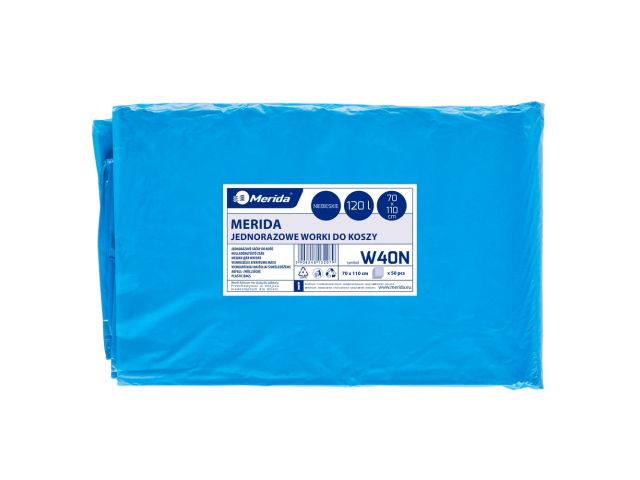 MERIDA Disposable waste bags ldpe, 120l capacity, 70 x 110cm, blue, 50 pcs. / package
