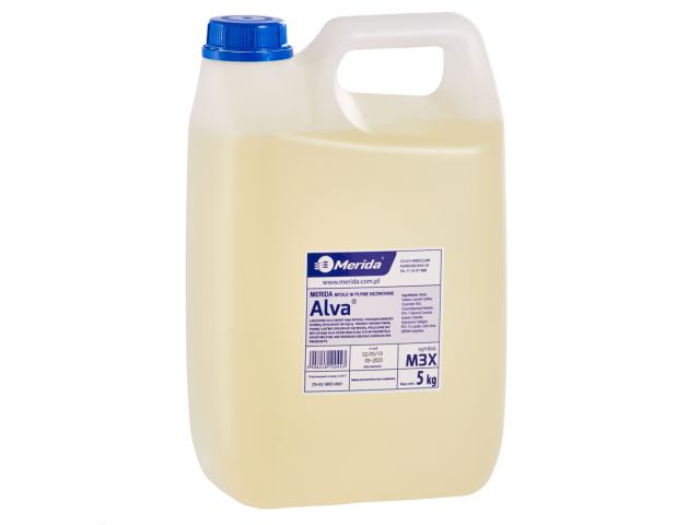 Specjalistyczne mydło w płynie dla przemysłu spożywczego MERIDA ALVA BEZWONNE słomkowe, kanister 5 kg, bez zapachu