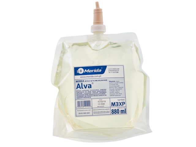 Specjalistyczne mydło w płynie dla przemysłu spożywczego MERIDA ALVA BEZWONNE, wkład jednorazowy 880ml, bez zapachu