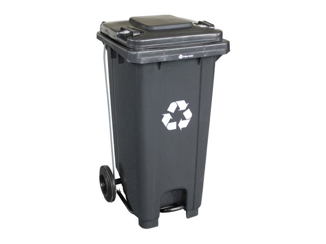 Two wheeled waste container with foot lever, capacity 120 l (grey)