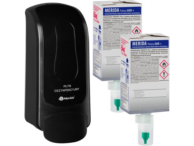 MERIDA ONE disinfectant dispenser and 2 disinfectant refills, black