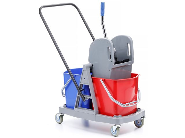 Double-bucket trolley with 2 buckets (2 x 17l) and mop wringer (blue - red)