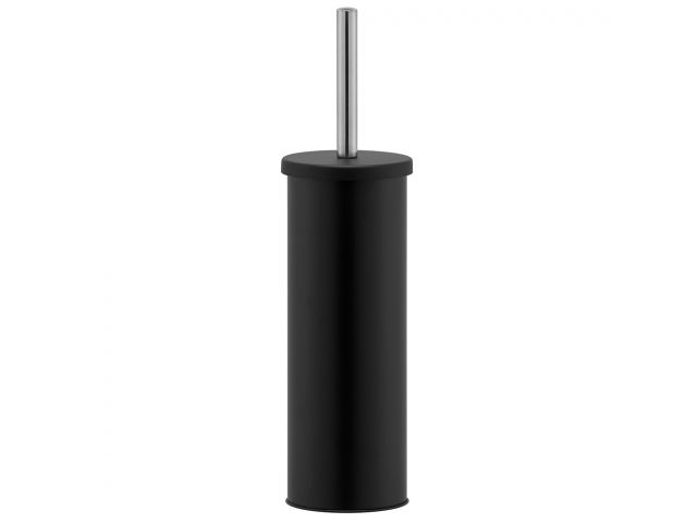 Free-standing toilet brush 'tube' with lid, metal, black, matt