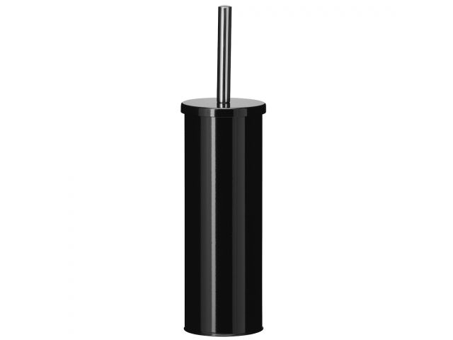 Free-standing toilet brush 'tube' with lid, metal, black, polished