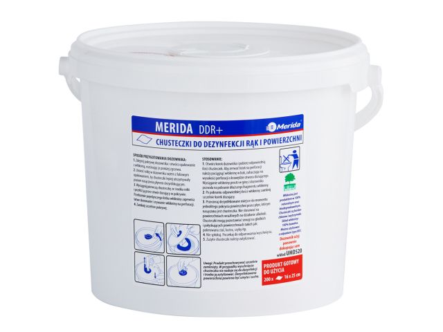 MERIDA DDR+ hand and surface disinfecting wipes, bucket, roll 65 m, 260 sheets