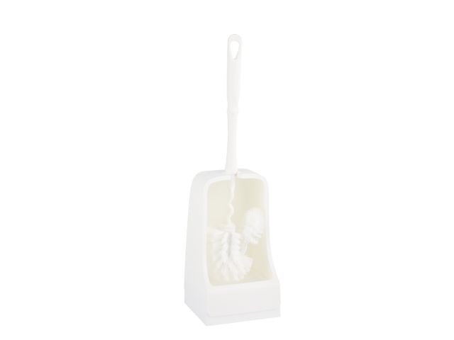 Loop-shaped toilet brush with holder, made of plastic (white)