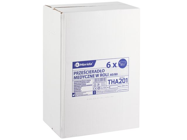 Medical paper sheets in roll for bed protection 60cm x 80m, 6 rolls / carton, 100% cellulose, 2-ply (super white) 