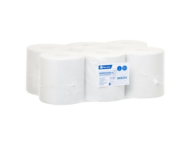 Ręczniki papierowe w roli MERIDA CLASSIC MAXI, białe, średnica 20 cm, długość 320 m, jednowarstwowe, zgrzewka 6 rolek