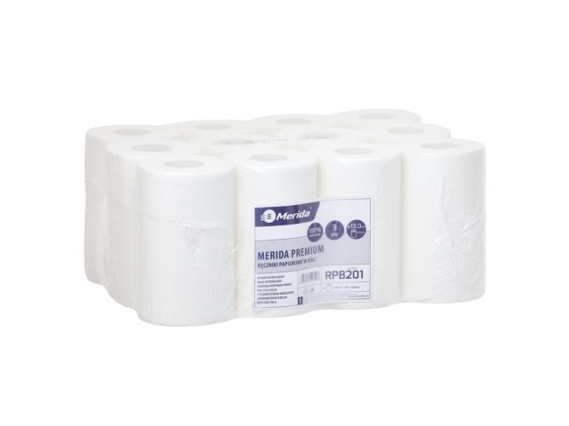 MERIDA PREMIUM MINI paper towel in roll, white, 3-ply, 44 m, diameter 13 cm (12 pcs / pack.)