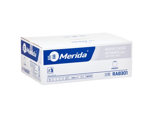 Merida optimum automatic - paper towel in roll for maxi auto-cut dispenser, white, 1-ply, recycled paper, 250m (6 rolls / carton)