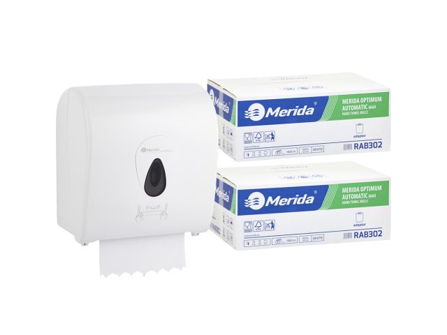 Mechaniczny podajnik ręczników MERIDA TOP szary za 100 zł netto przy zakupie 2 kartonów ręczników MERIDA OPTIMUM AUTOMATIC RAB302 (12 x 250 m = 3 000 m, 11 100 listków)