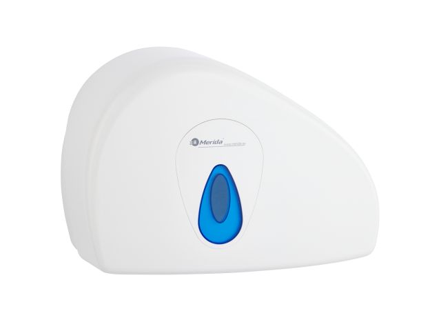 Pojemnik na papier toaletowy MERIDA TOP DUO z uchwytem na resztkę rolki, tworzywo ABS, biały, okienko niebieskie