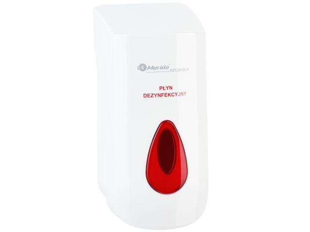 Dozownik płynu dezynfekcyjnego MERIDA TOP MAXI na jednorazowe wkłady 1000 ml, tworzywo ABS, biały, okienko czerwone