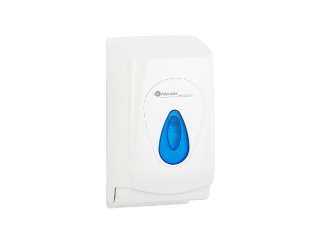 Pojemnik na papier toaletowy w listkach MERIDA TOP, tworzywo ABS, biały, okienko niebieskie